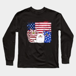 Red White Blue Cats USA Flag Firework 4th Of July Shirt Long Sleeve T-Shirt